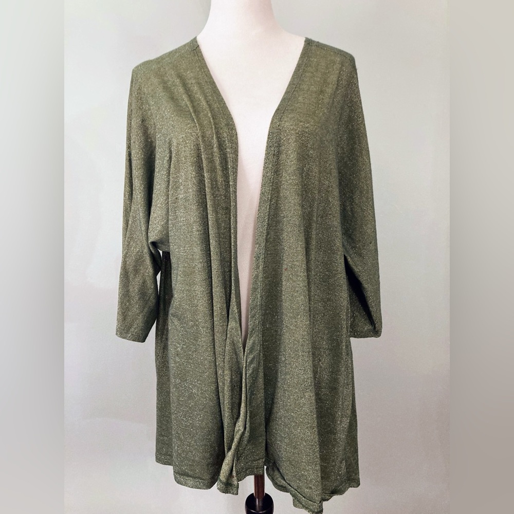 LuLaRoe Simply Comfortable Green Metallic Open Cardigan Short Sleeve